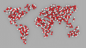 image of red and white capsules arranged to make up a world map