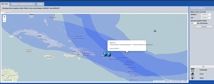 Screenshot of SCAIR mapping the path of hurricane Maria