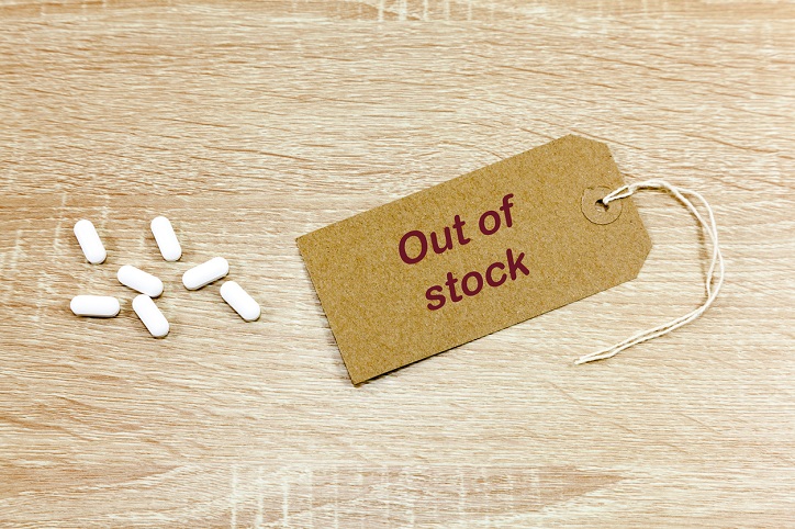Painkiller tablets and 'out of stock' message