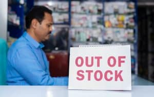 Out of Stock sign at medical pharmacy