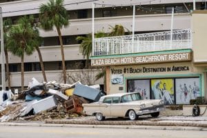 Plaza Beach Hotel damaged by Hurricane Milton storm surge 2024.